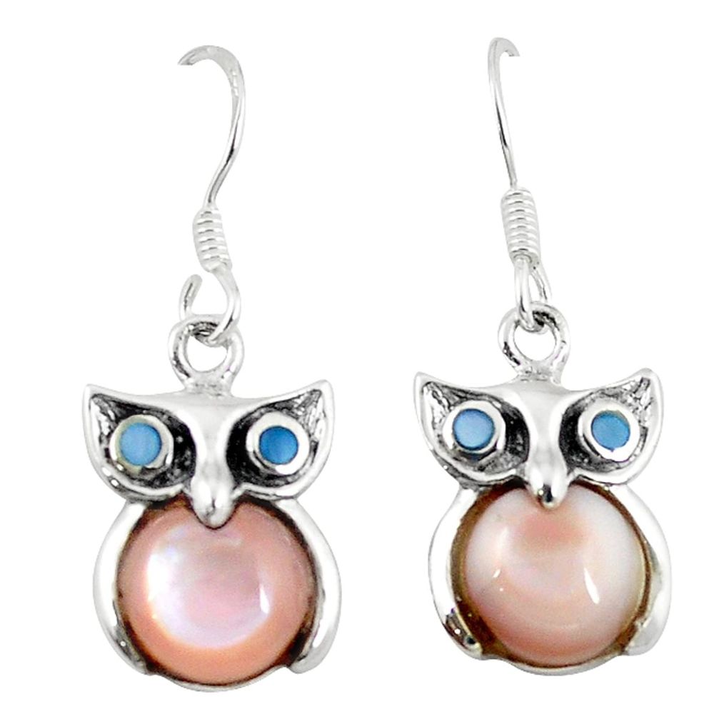 Natural multi color blister pearl 925 sterling silver owl earrings a58831 c14307