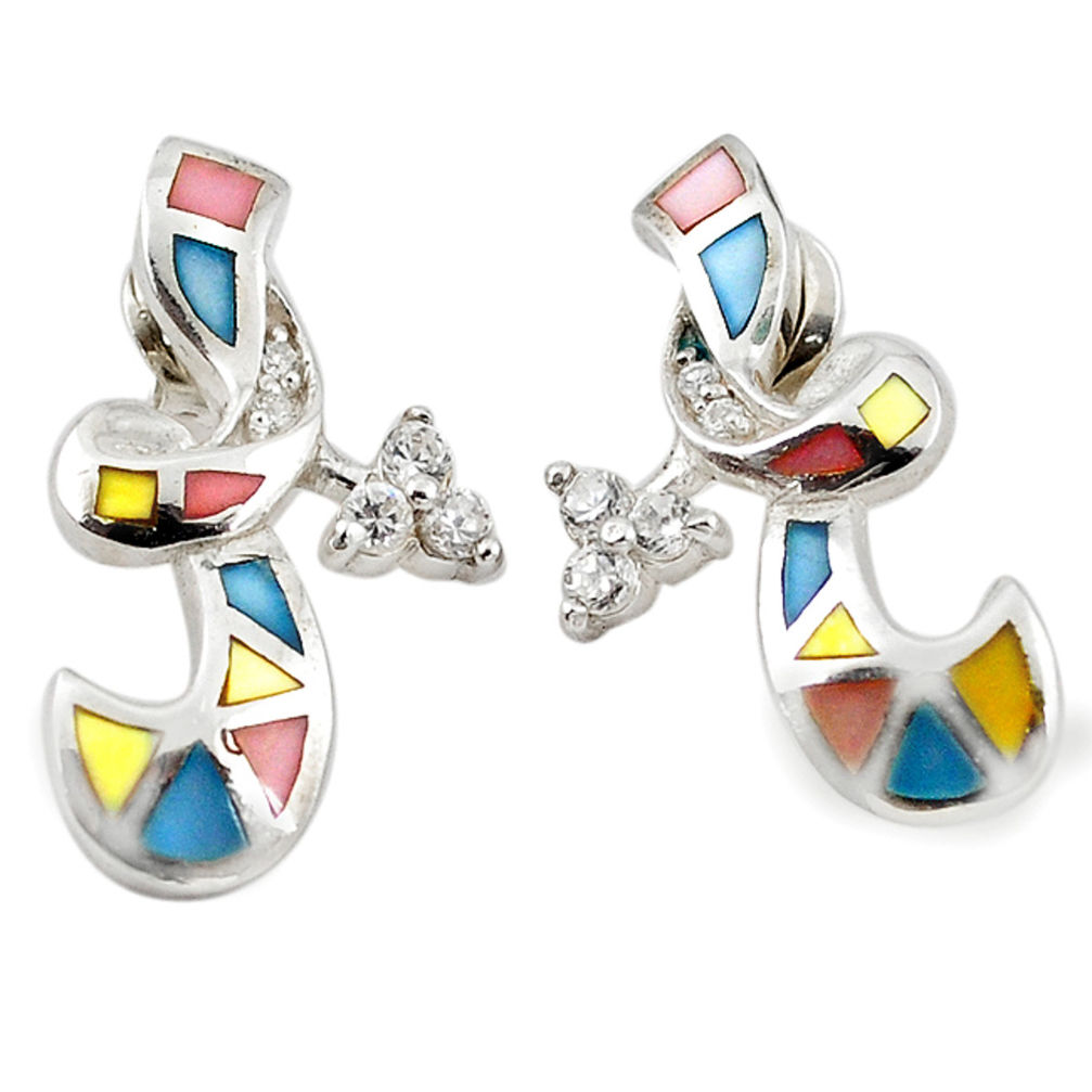 LAB Natural multi color blister pearl topaz enamel 925 silver earrings a69653 c14292