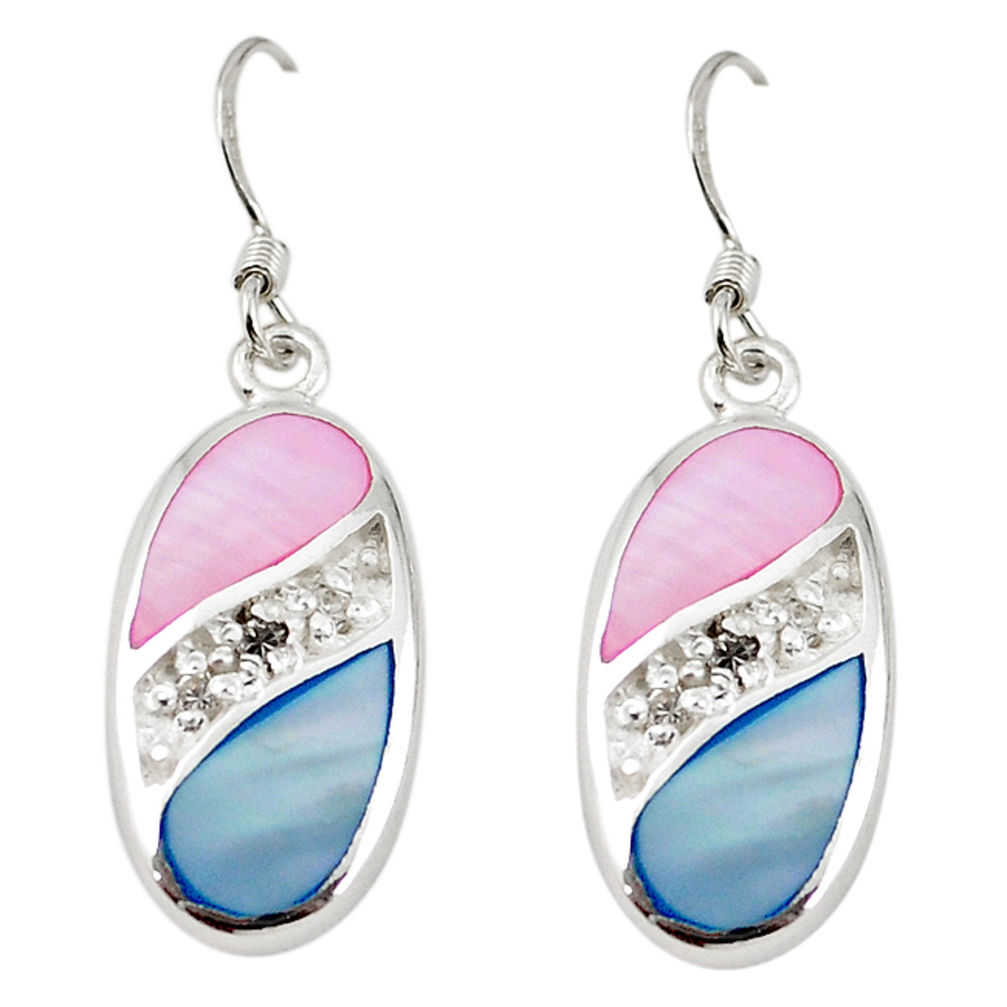 LAB Natural multi color blister pearl topaz enamel 925 silver earrings a69677 c14262