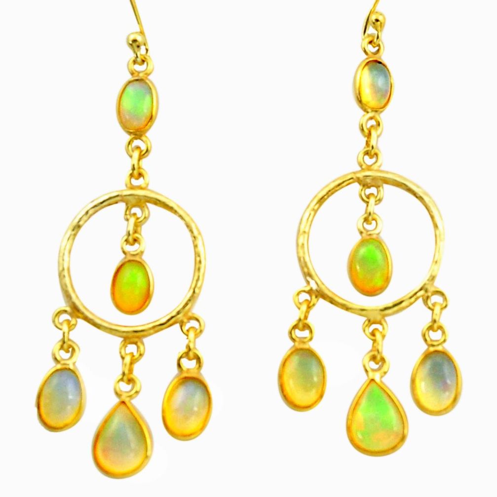 12.10cts natural multi color ethiopian opal 925 silver 14k gold earrings r38431