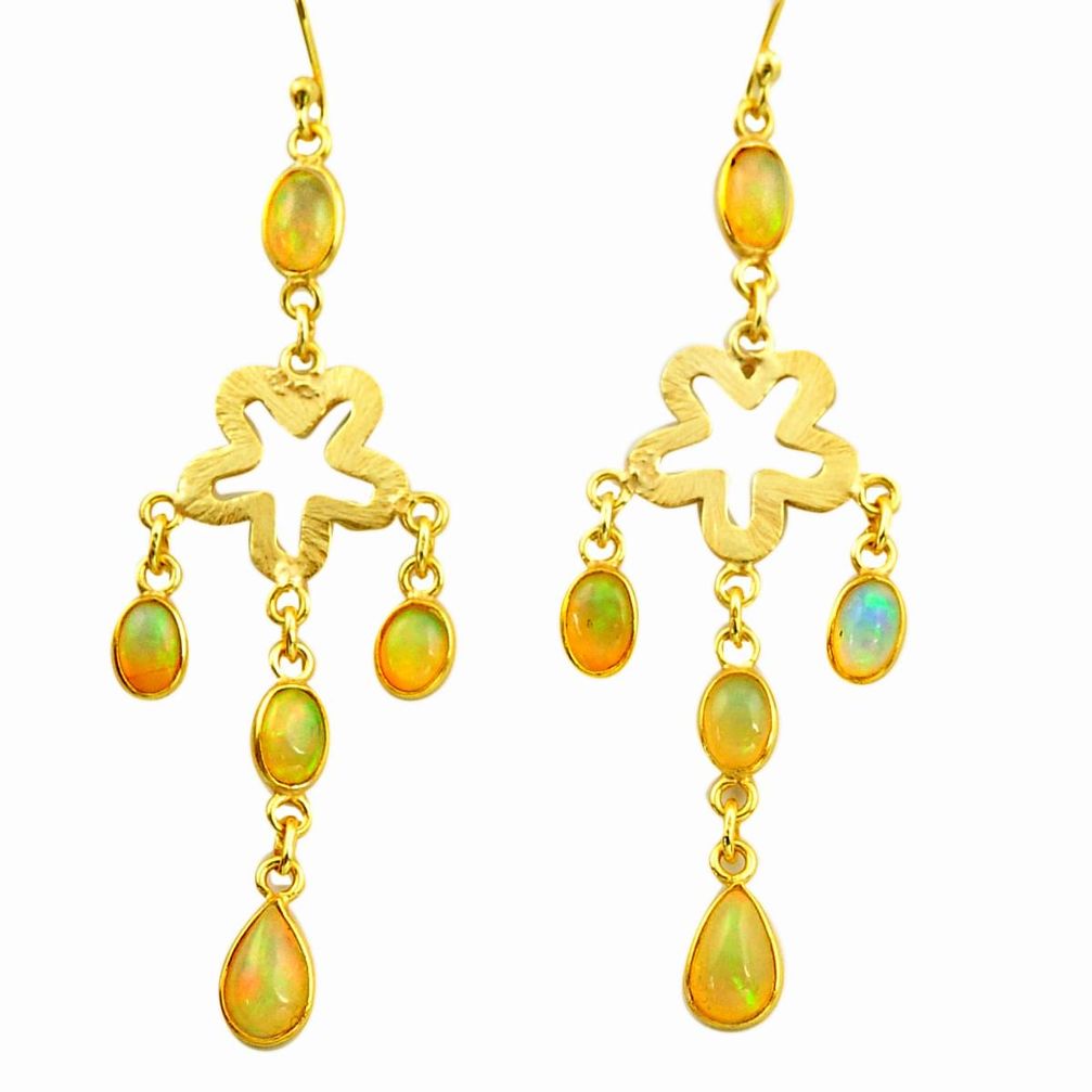 9.25cts natural multi color ethiopian opal 925 silver 14k gold earrings r38442