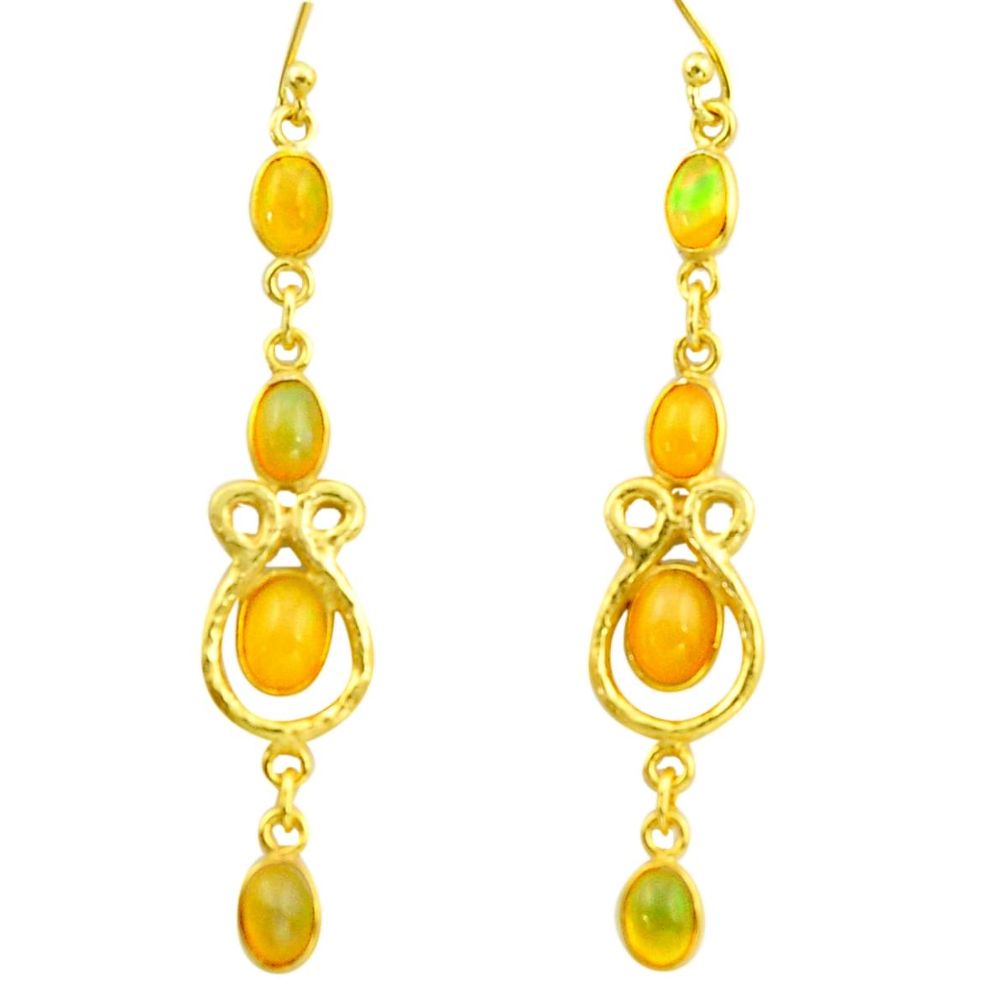 7.97cts natural multi color ethiopian opal 925 silver 14k gold earrings r38456