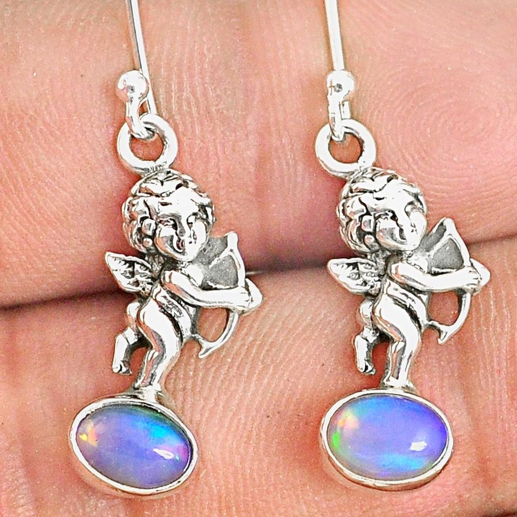 3.29cts natural multi color ethiopian opal 925 silver angel earrings r76241