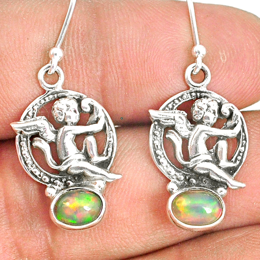3.40cts natural multi color ethiopian opal 925 silver angel earrings r76248