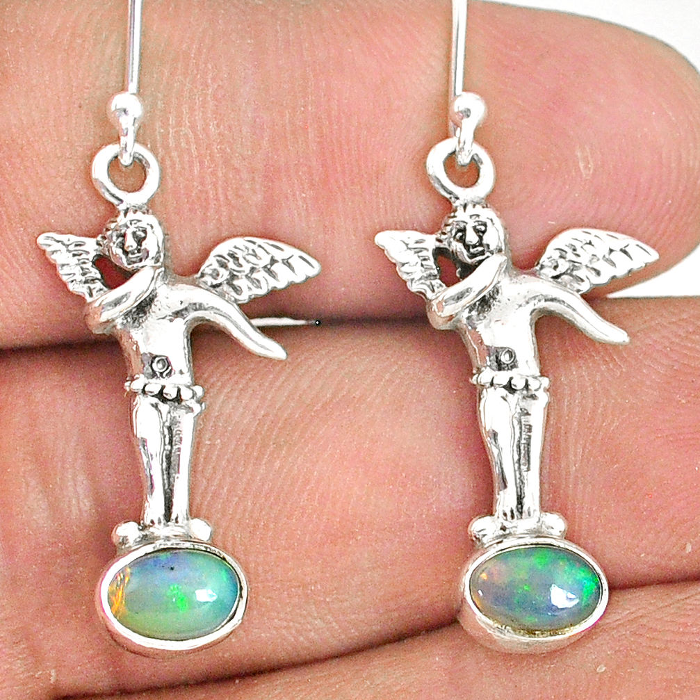 3.51cts natural multi color ethiopian opal 925 silver angel earrings r76262