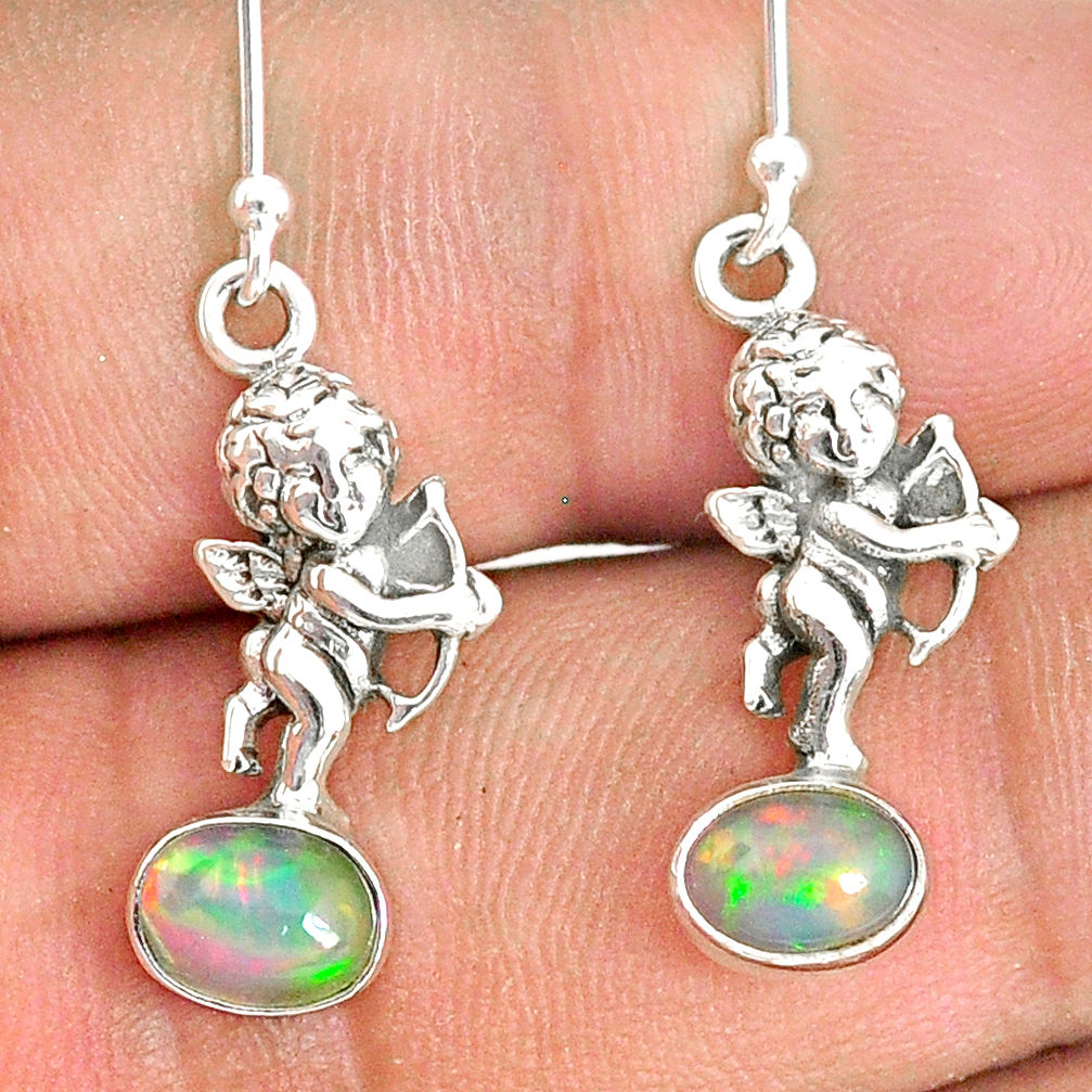 3.29cts natural multi color ethiopian opal 925 silver angel earrings r76277