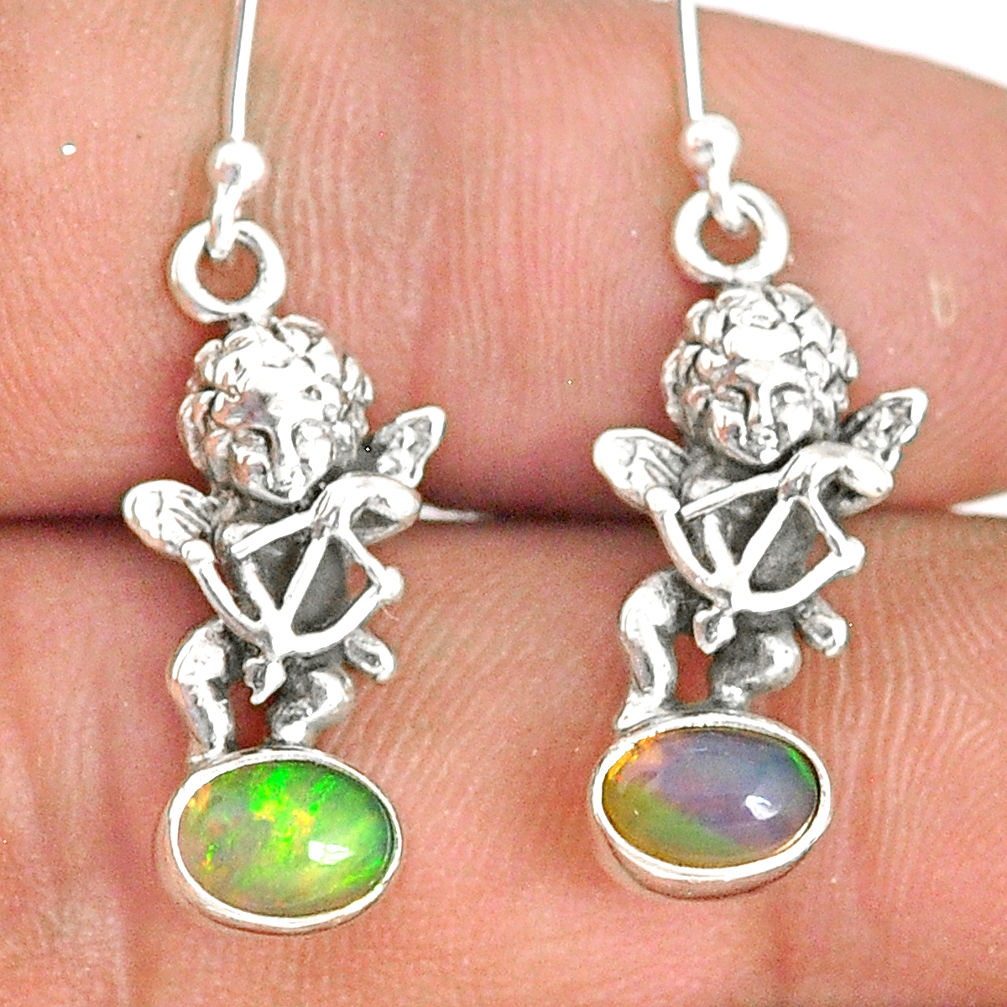 3.13cts natural multi color ethiopian opal 925 silver angel earrings r76281