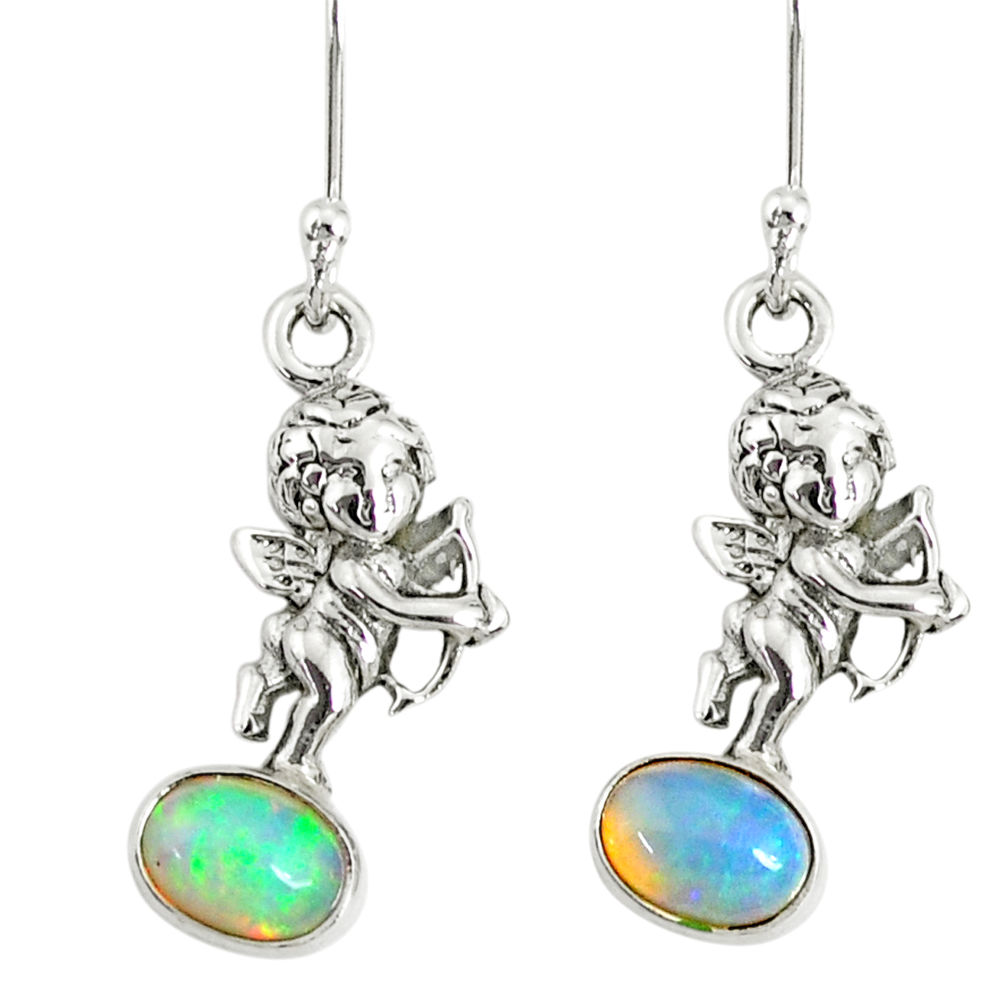 3.09cts natural multi color ethiopian opal 925 silver angel earrings r76702