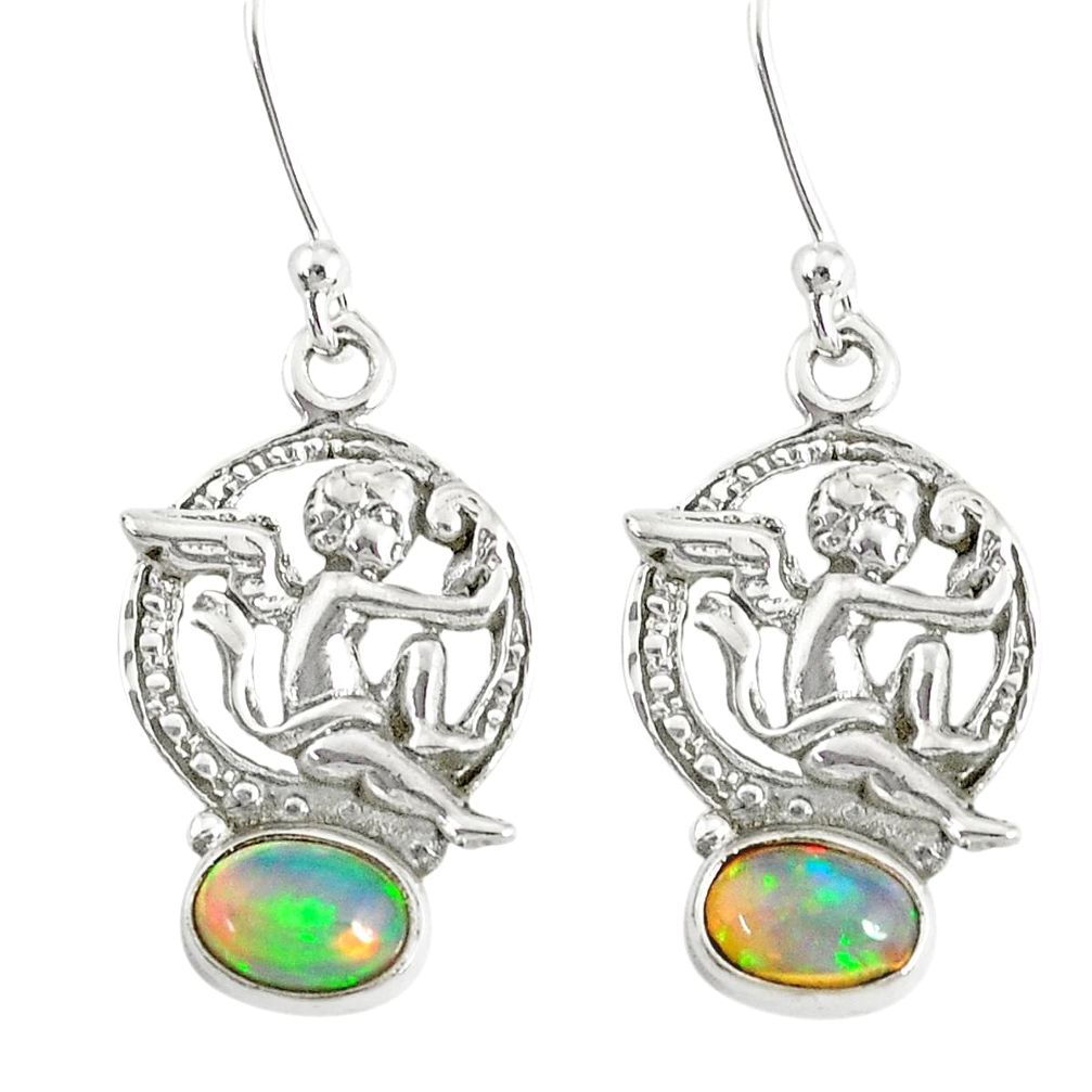 3.48cts natural multi color ethiopian opal 925 silver angel earrings r76709