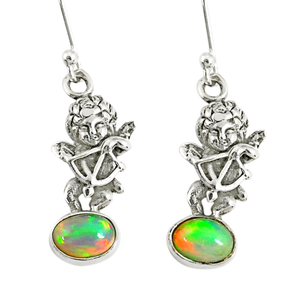 3.12cts natural multi color ethiopian opal 925 silver angel earrings r76716