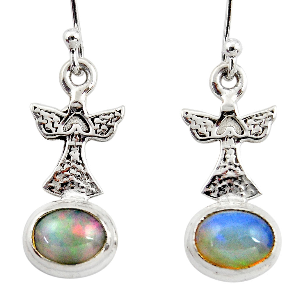 3.97cts natural multi color ethiopian opal 925 silver birds earrings r47427