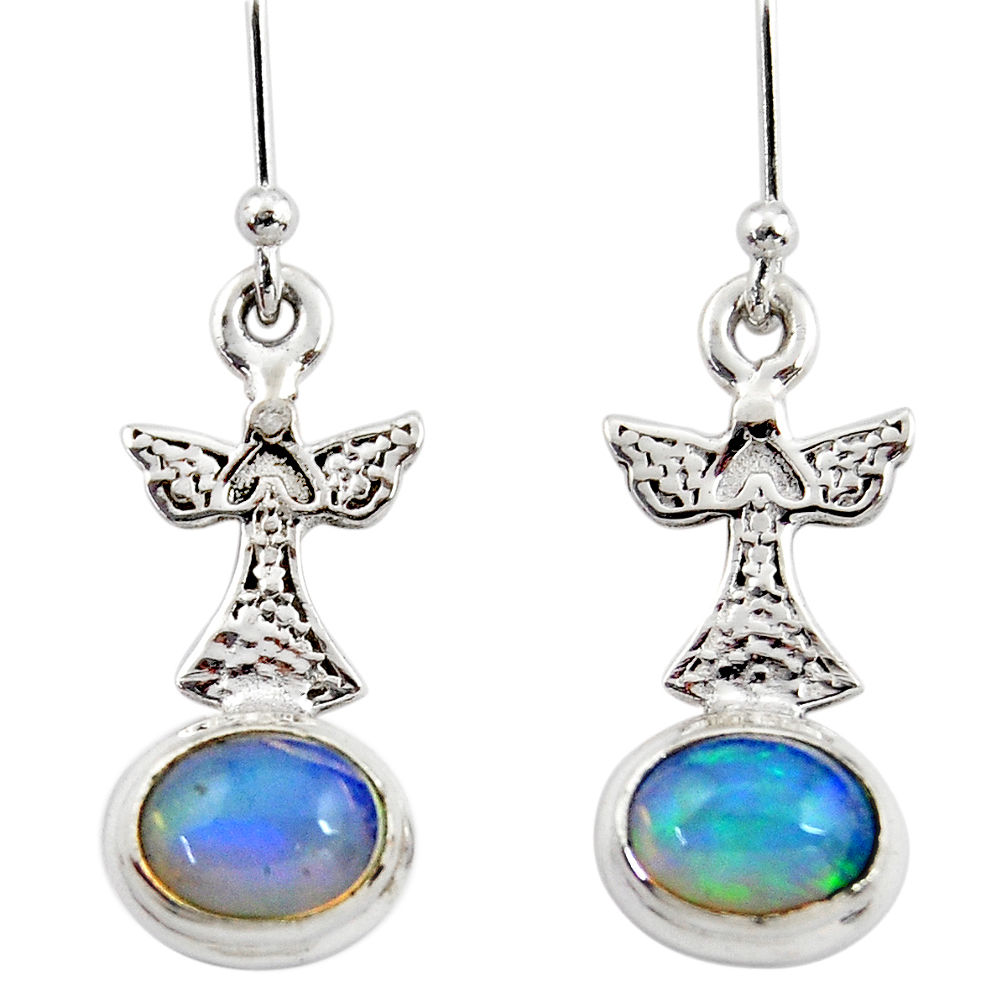 4.02cts natural multi color ethiopian opal 925 silver birds earrings r47428