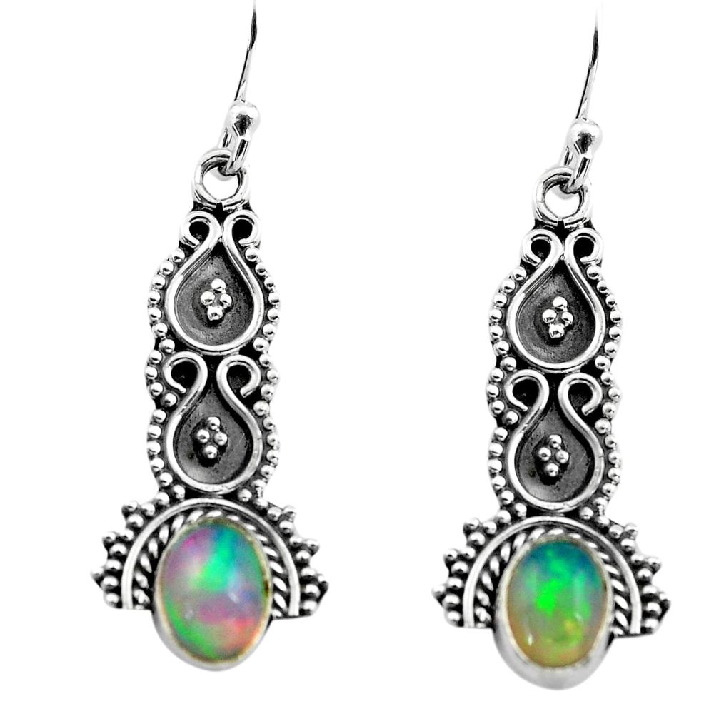 3.18cts natural multi color ethiopian opal 925 silver dangle earrings p80805