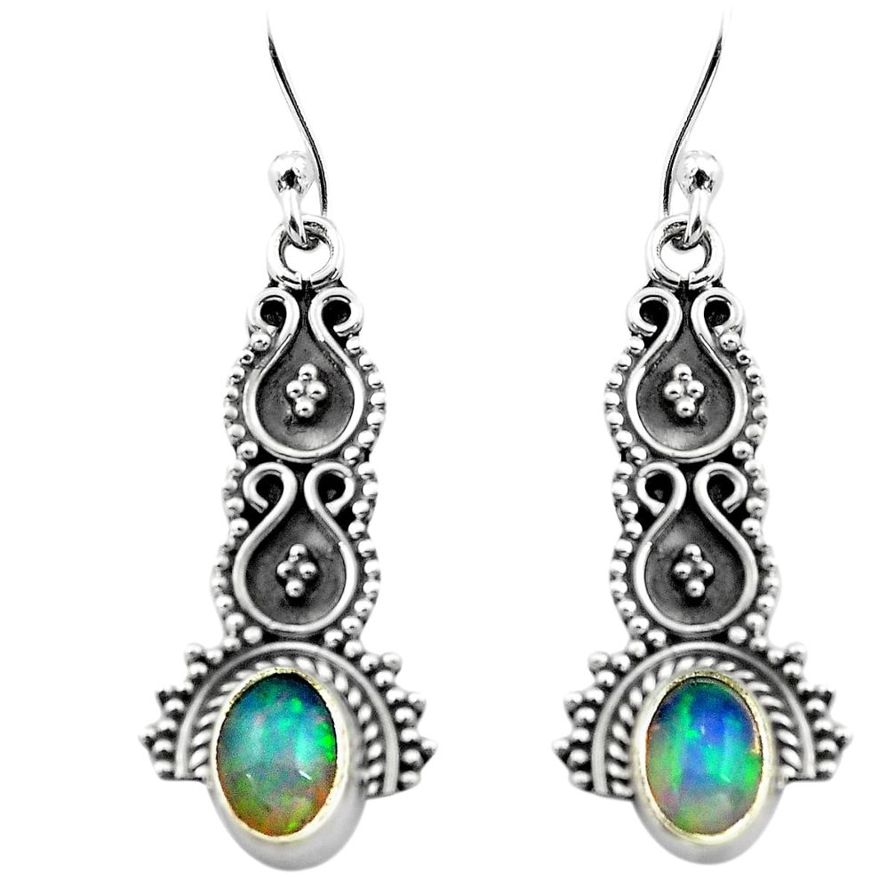 2.92cts natural multi color ethiopian opal 925 silver dangle earrings p80823