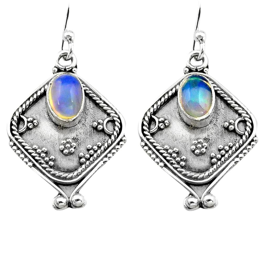 3.26cts natural multi color ethiopian opal 925 silver dangle earrings p80873