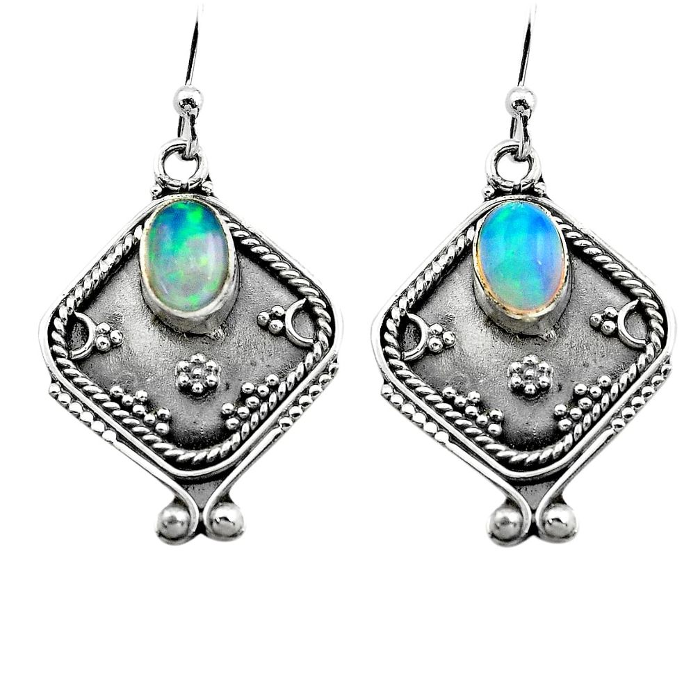 3.26cts natural multi color ethiopian opal 925 silver dangle earrings p80878