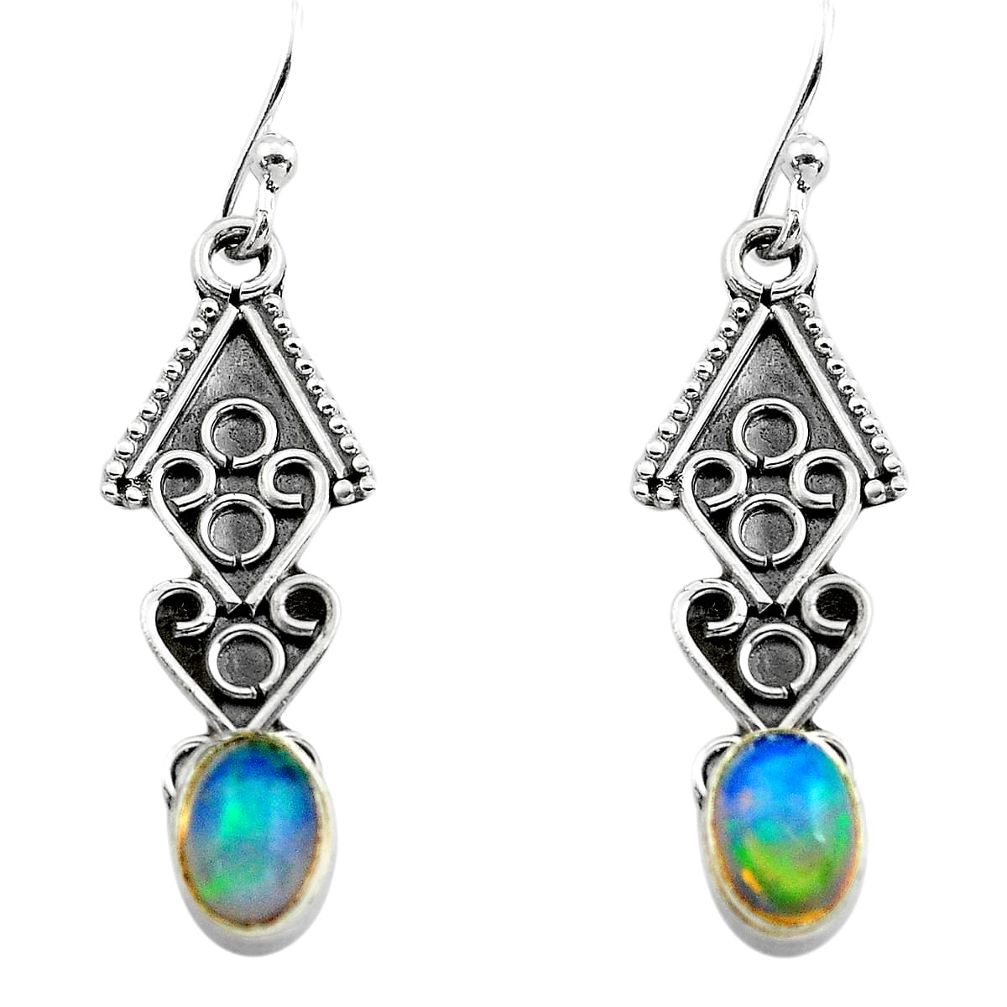 2.74cts natural multi color ethiopian opal 925 silver dangle earrings p80885