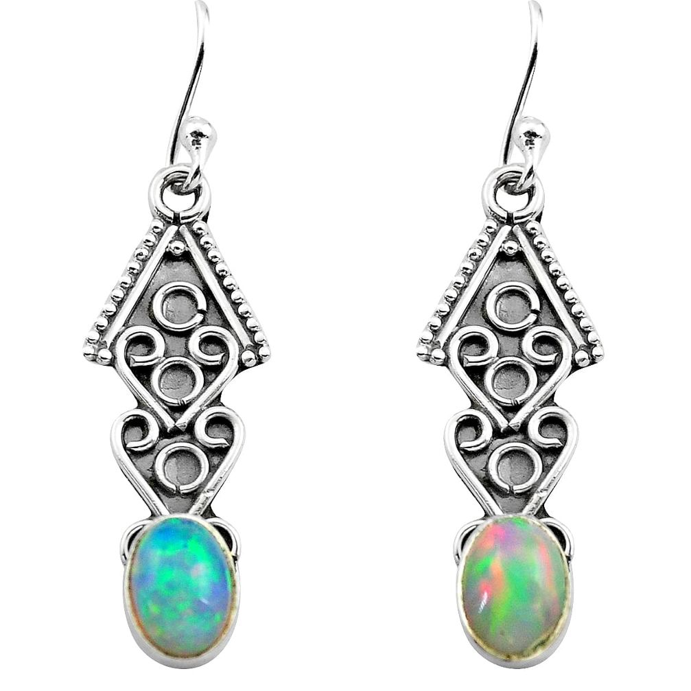 2.99cts natural multi color ethiopian opal 925 silver dangle earrings p80890