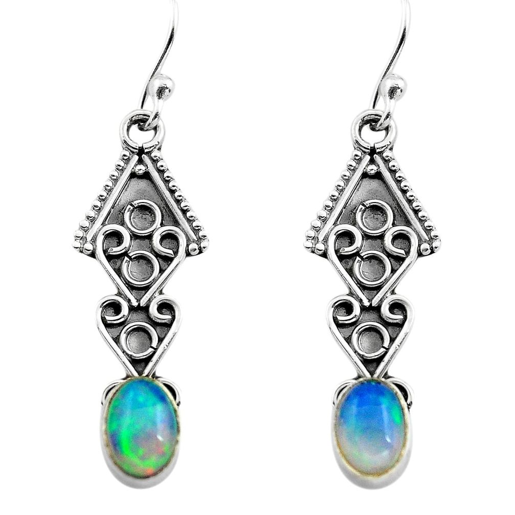 2.71cts natural multi color ethiopian opal 925 silver dangle earrings p80895
