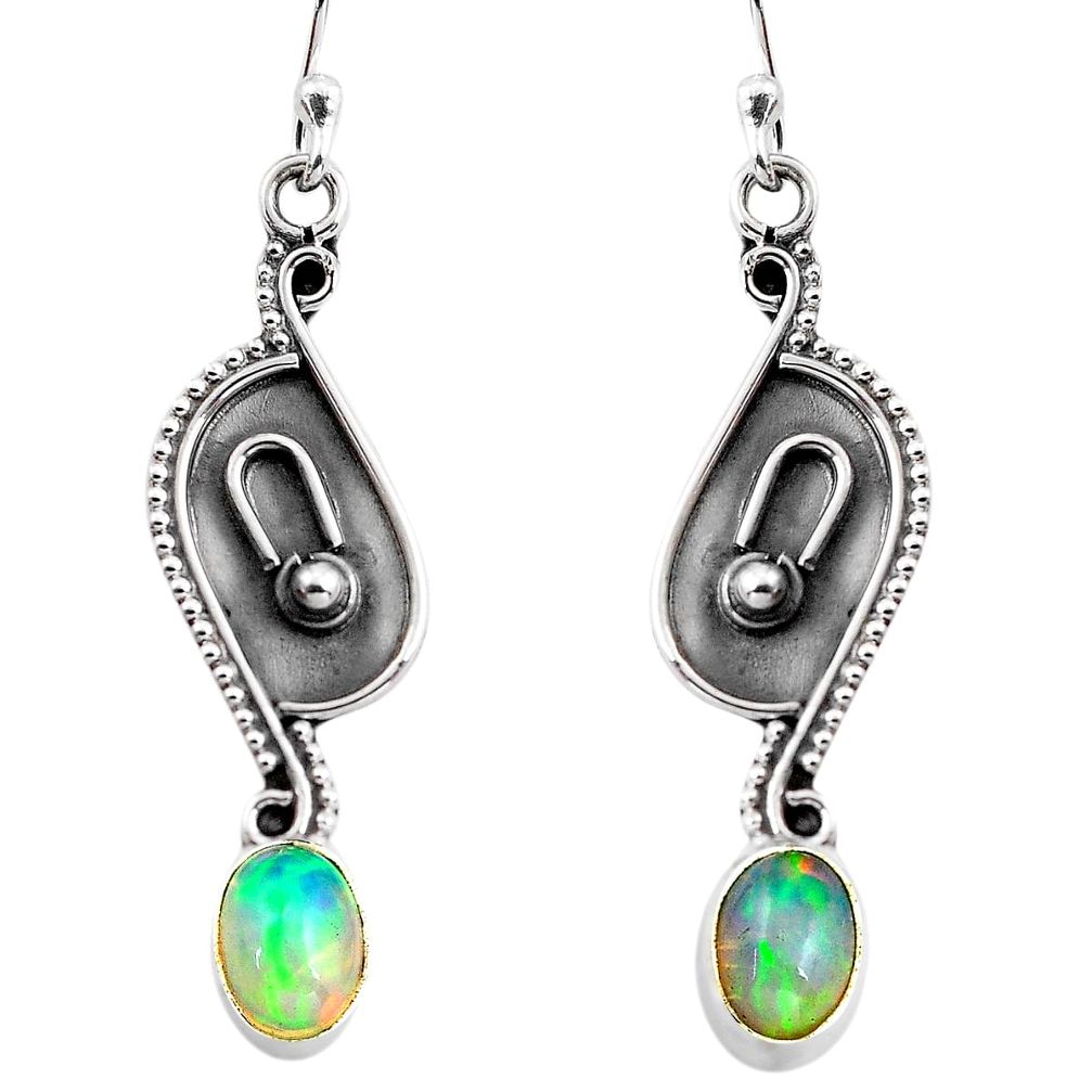 3.03cts natural multi color ethiopian opal 925 silver dangle earrings p87606