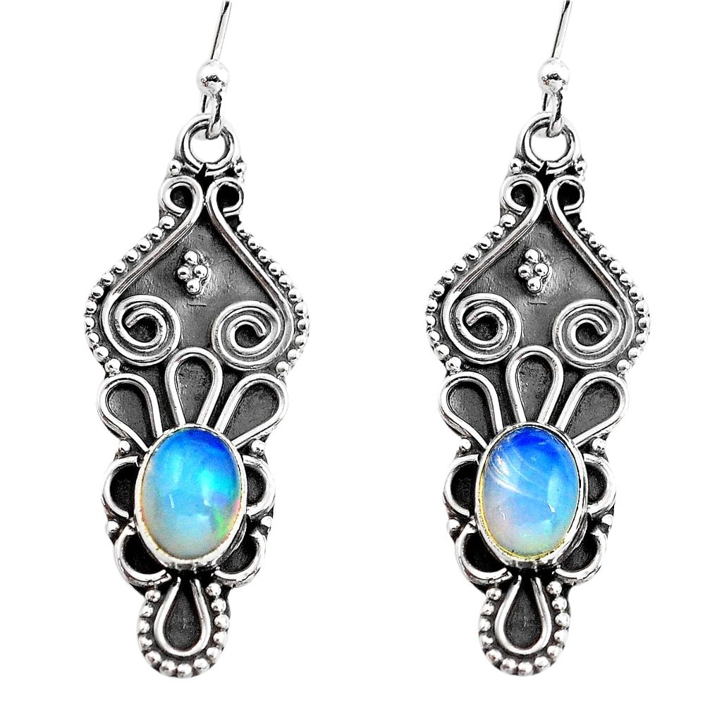 3.13cts natural multi color ethiopian opal 925 silver dangle earrings p87607