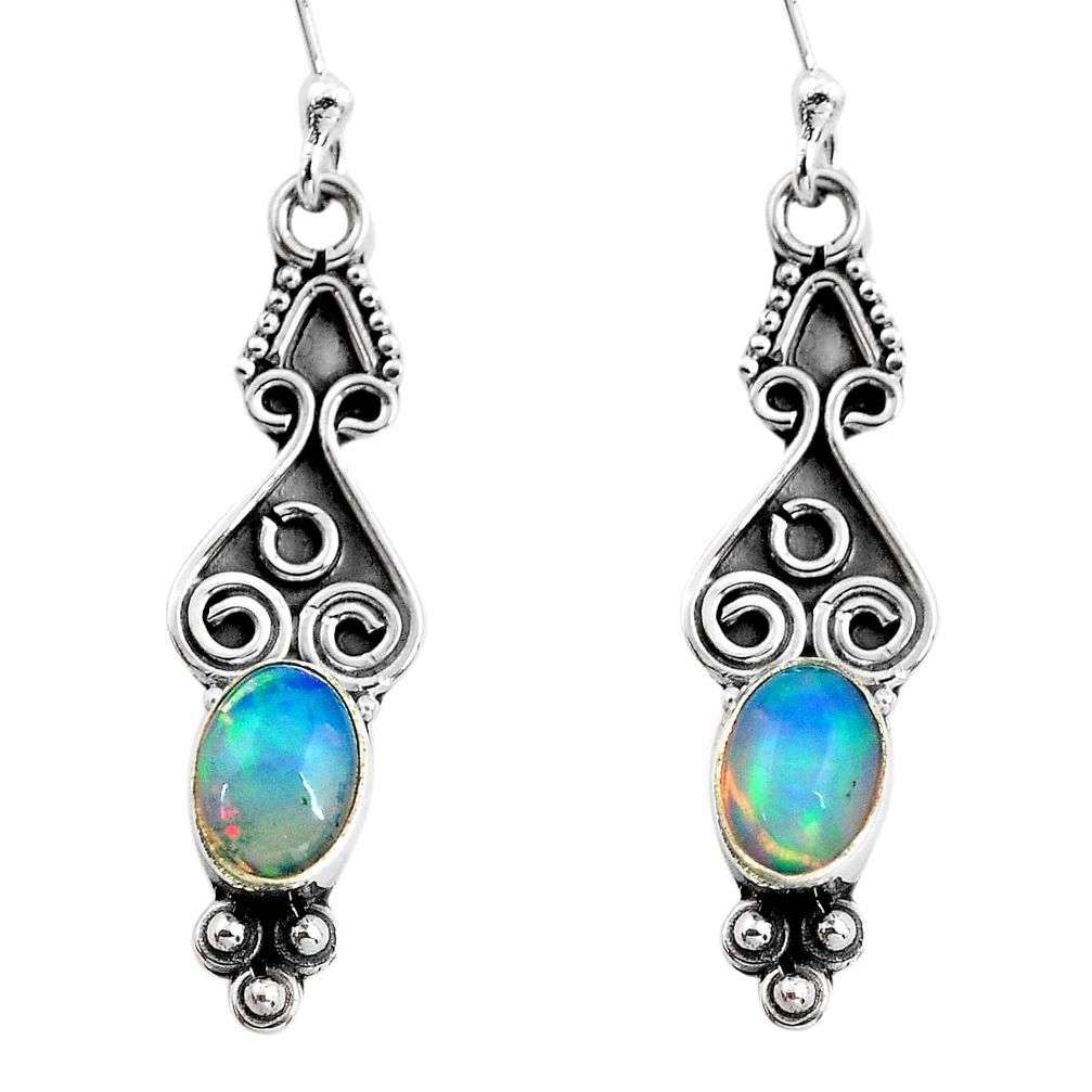 2.82cts natural multi color ethiopian opal 925 silver dangle earrings p87621