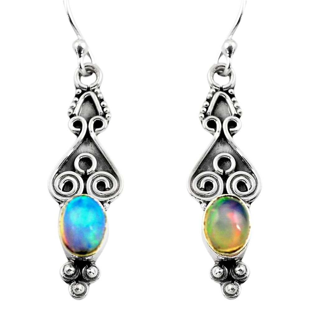 2.82cts natural multi color ethiopian opal 925 silver dangle earrings p87622