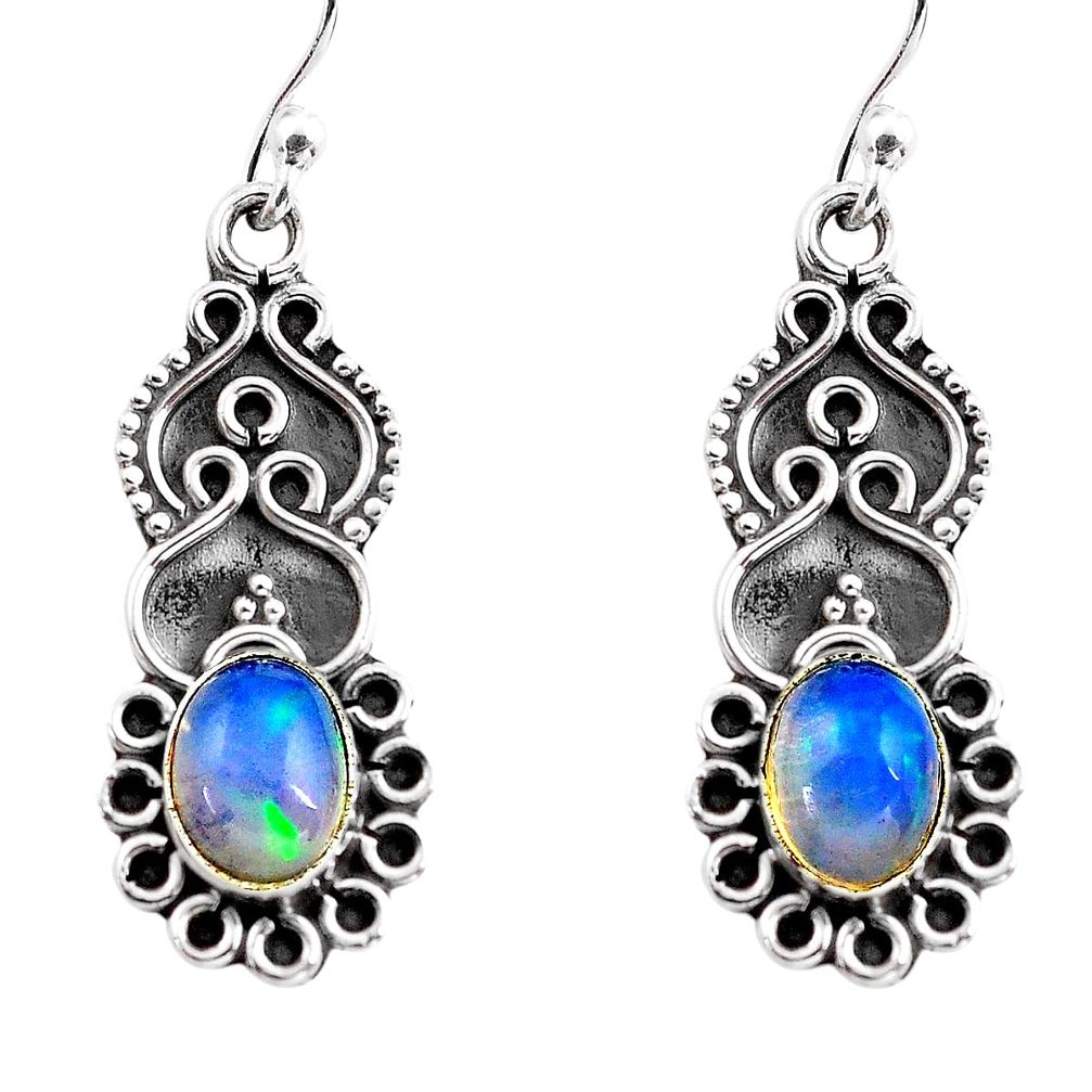 3.17cts natural multi color ethiopian opal 925 silver dangle earrings p87631