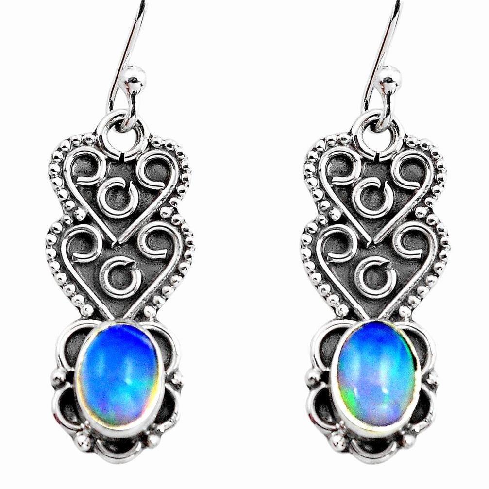 3.18cts natural multi color ethiopian opal 925 silver dangle earrings p87633