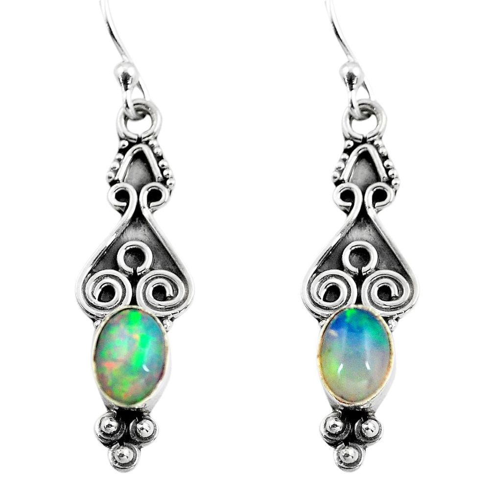2.96cts natural multi color ethiopian opal 925 silver dangle earrings p87641