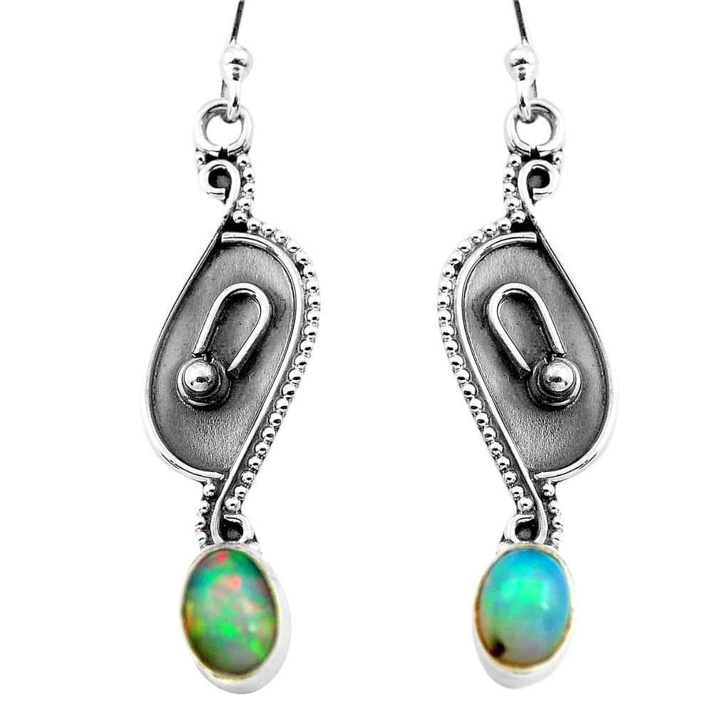 2.92cts natural multi color ethiopian opal 925 silver dangle earrings p87647