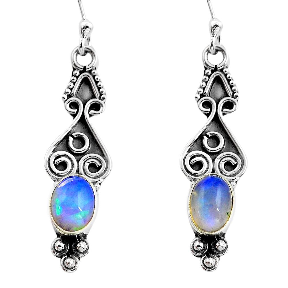 2.82cts natural multi color ethiopian opal 925 silver dangle earrings p87651