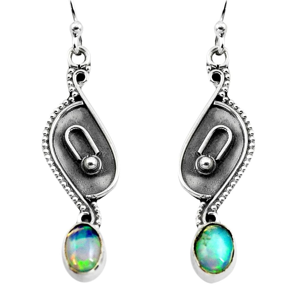 3.03cts natural multi color ethiopian opal 925 silver dangle earrings p87661