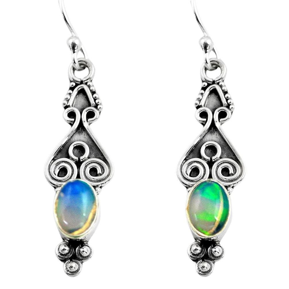 2.96cts natural multi color ethiopian opal 925 silver dangle earrings p87662