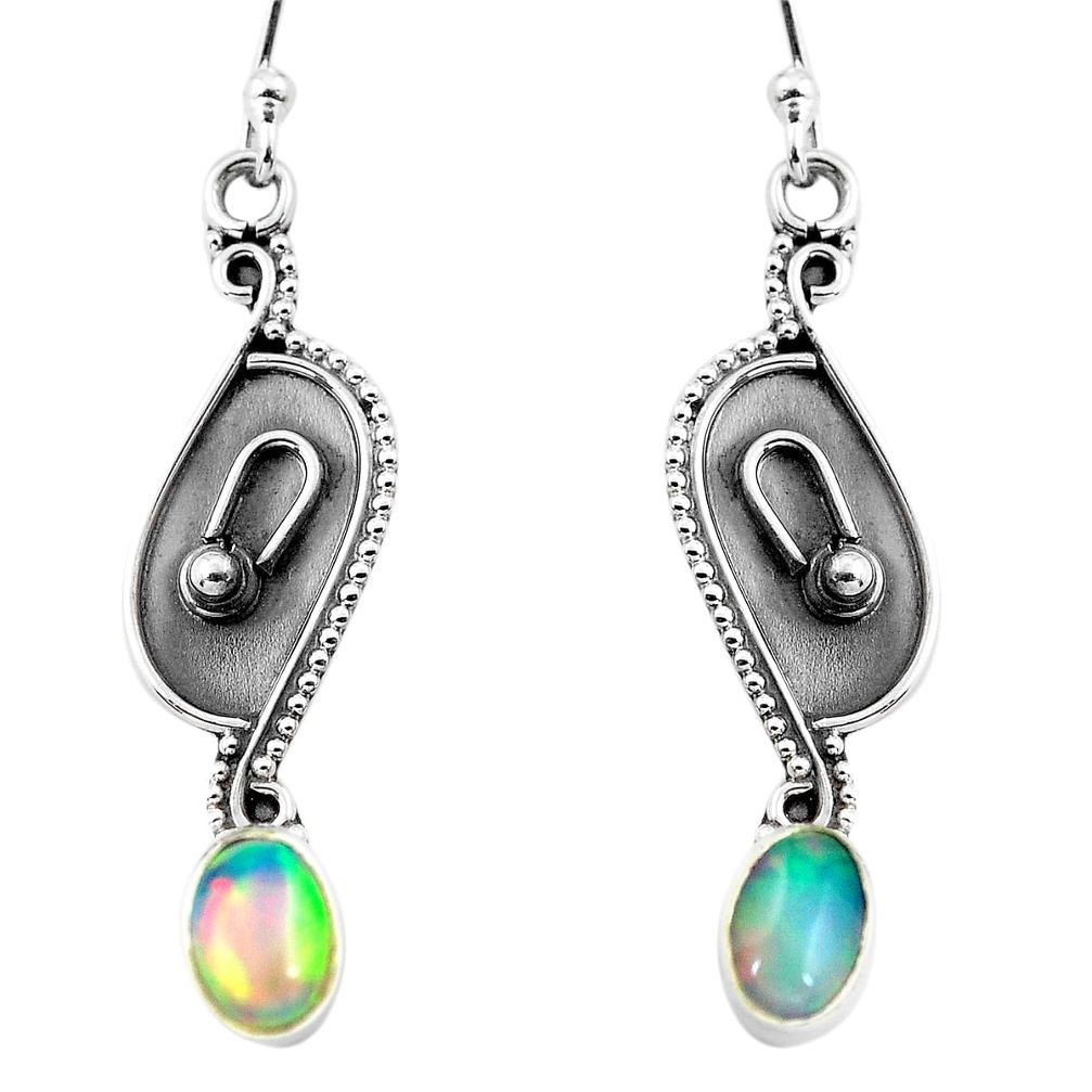 3.01cts natural multi color ethiopian opal 925 silver dangle earrings p87667