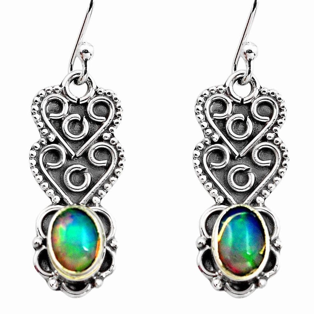 3.06cts natural multi color ethiopian opal 925 silver dangle earrings p87675