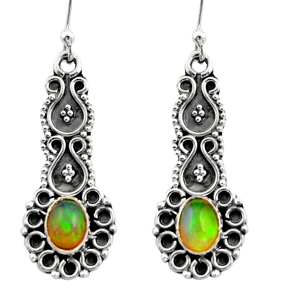 3.50cts natural multi color ethiopian opal 925 silver dangle earrings r21741