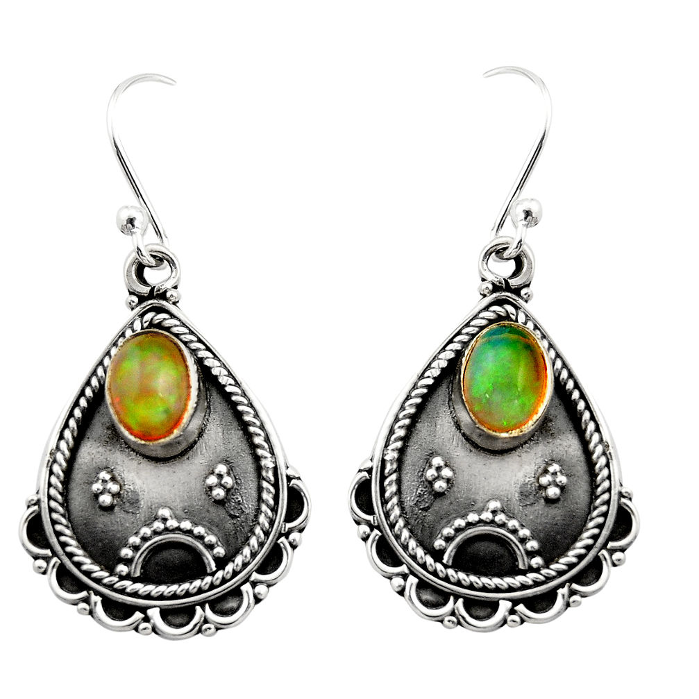 3.40cts natural multi color ethiopian opal 925 silver dangle earrings r21742