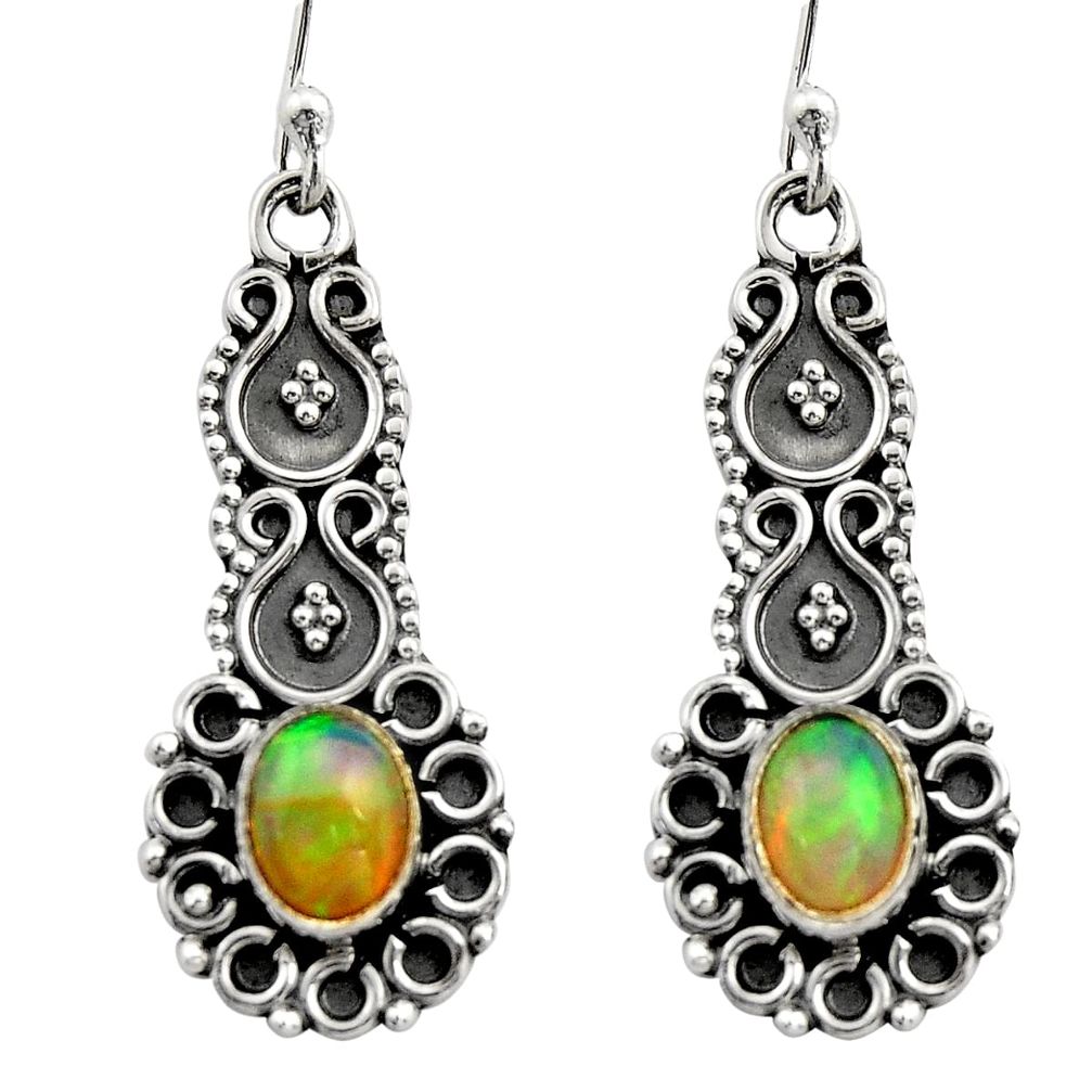 3.32cts natural multi color ethiopian opal 925 silver dangle earrings r21743