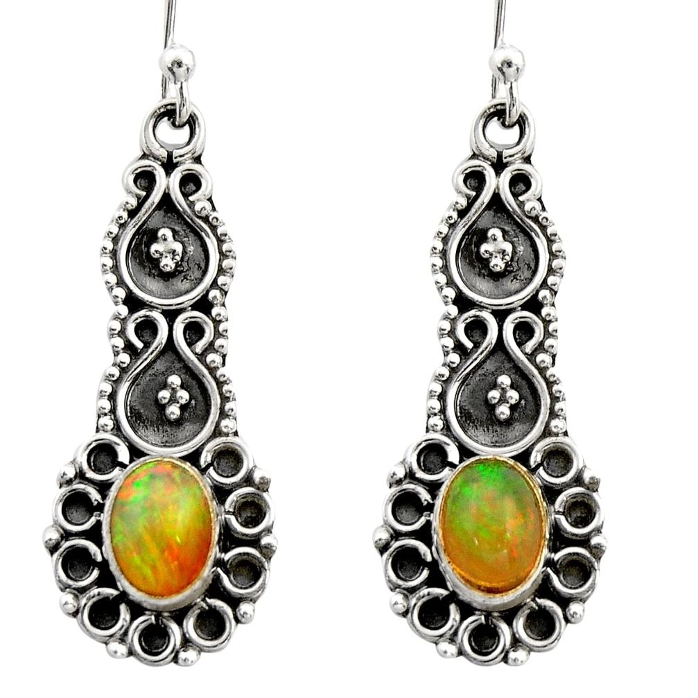 3.46cts natural multi color ethiopian opal 925 silver dangle earrings r21745