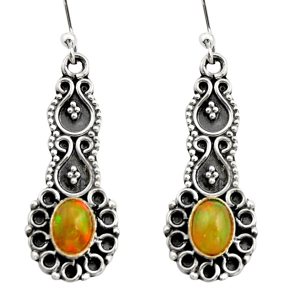 3.48cts natural multi color ethiopian opal 925 silver dangle earrings r21747