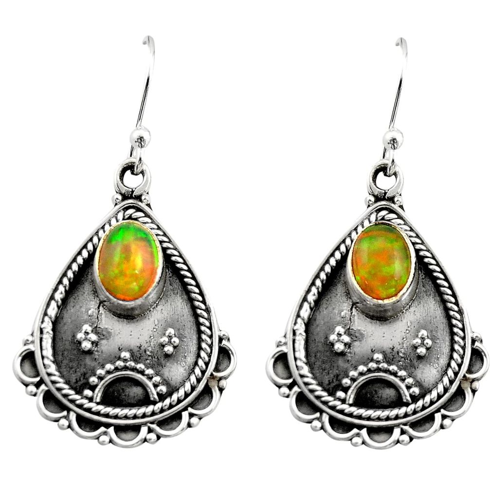 3.40cts natural multi color ethiopian opal 925 silver dangle earrings r21754
