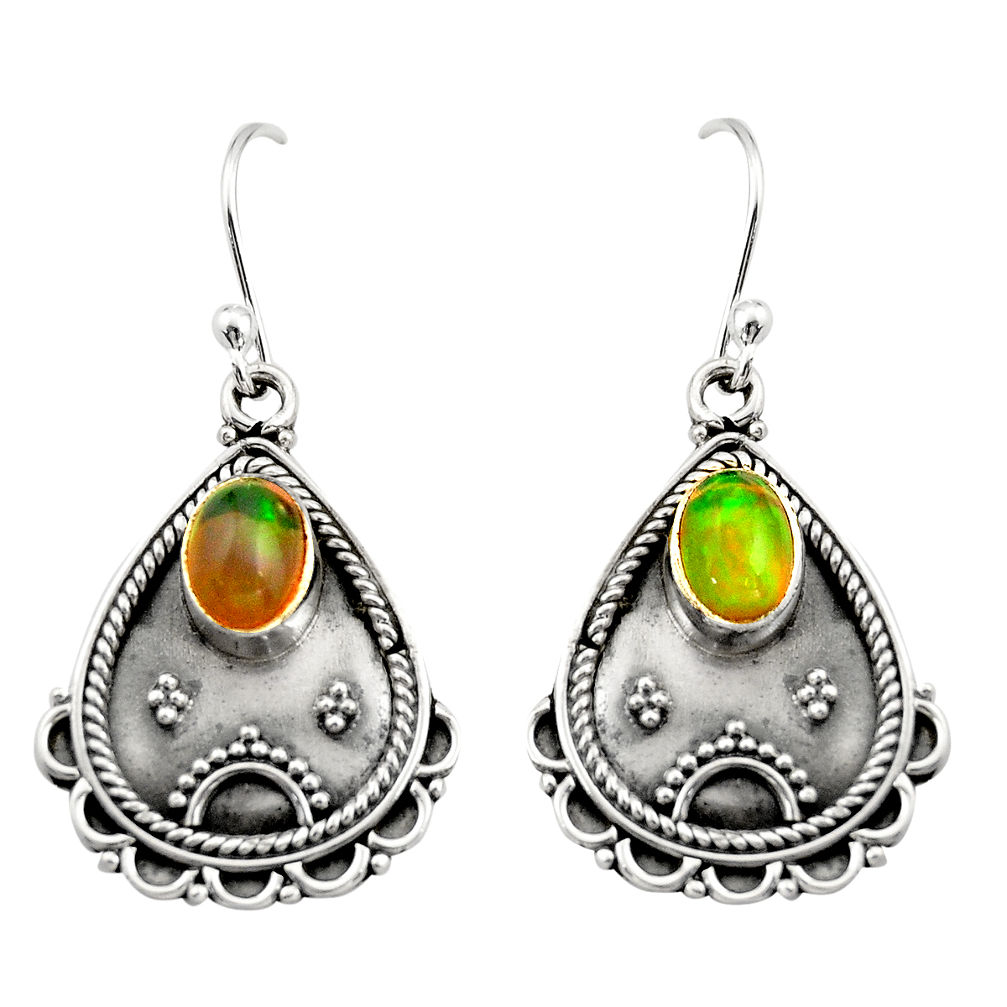 3.22cts natural multi color ethiopian opal 925 silver dangle earrings r21755