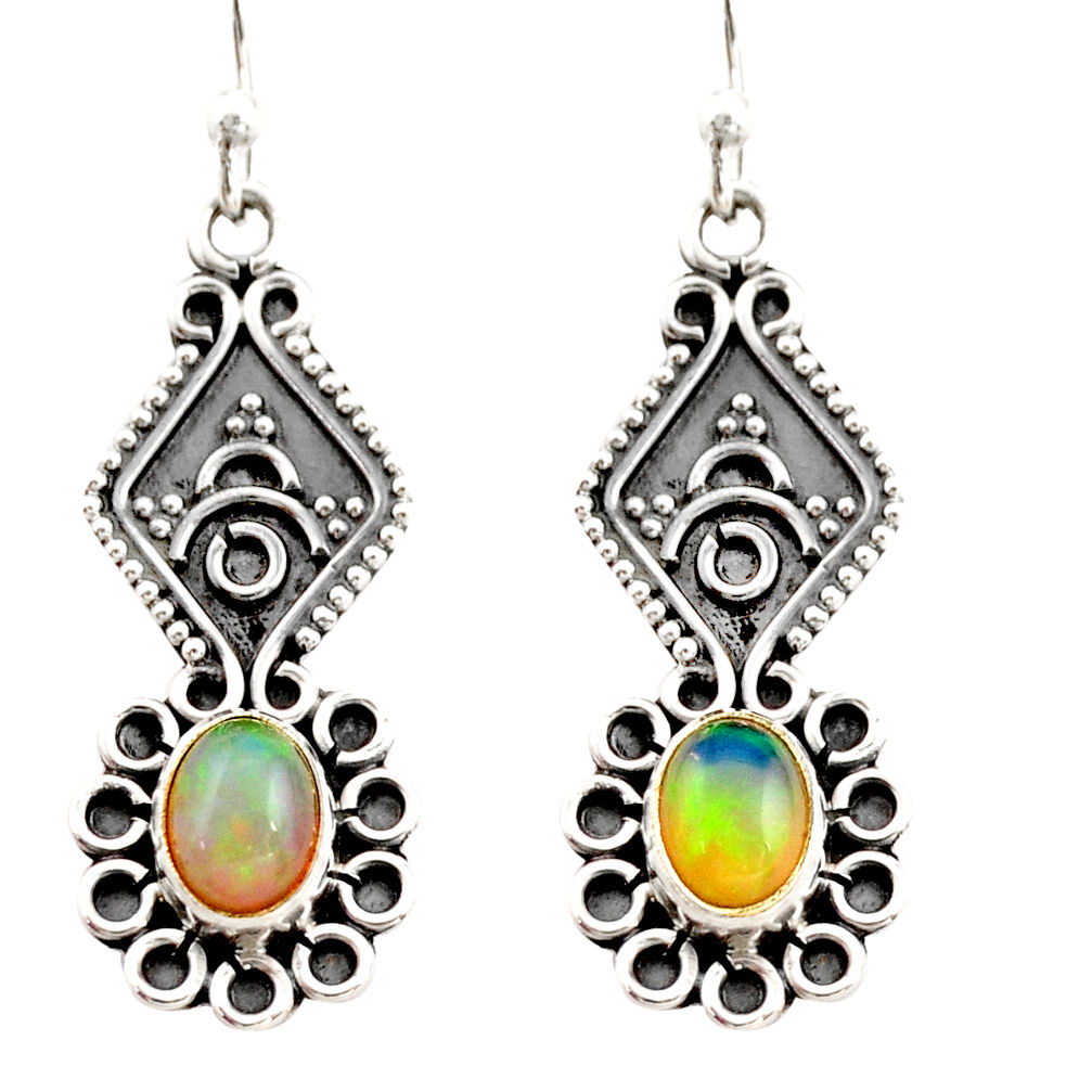 3.51cts natural multi color ethiopian opal 925 silver dangle earrings r21761