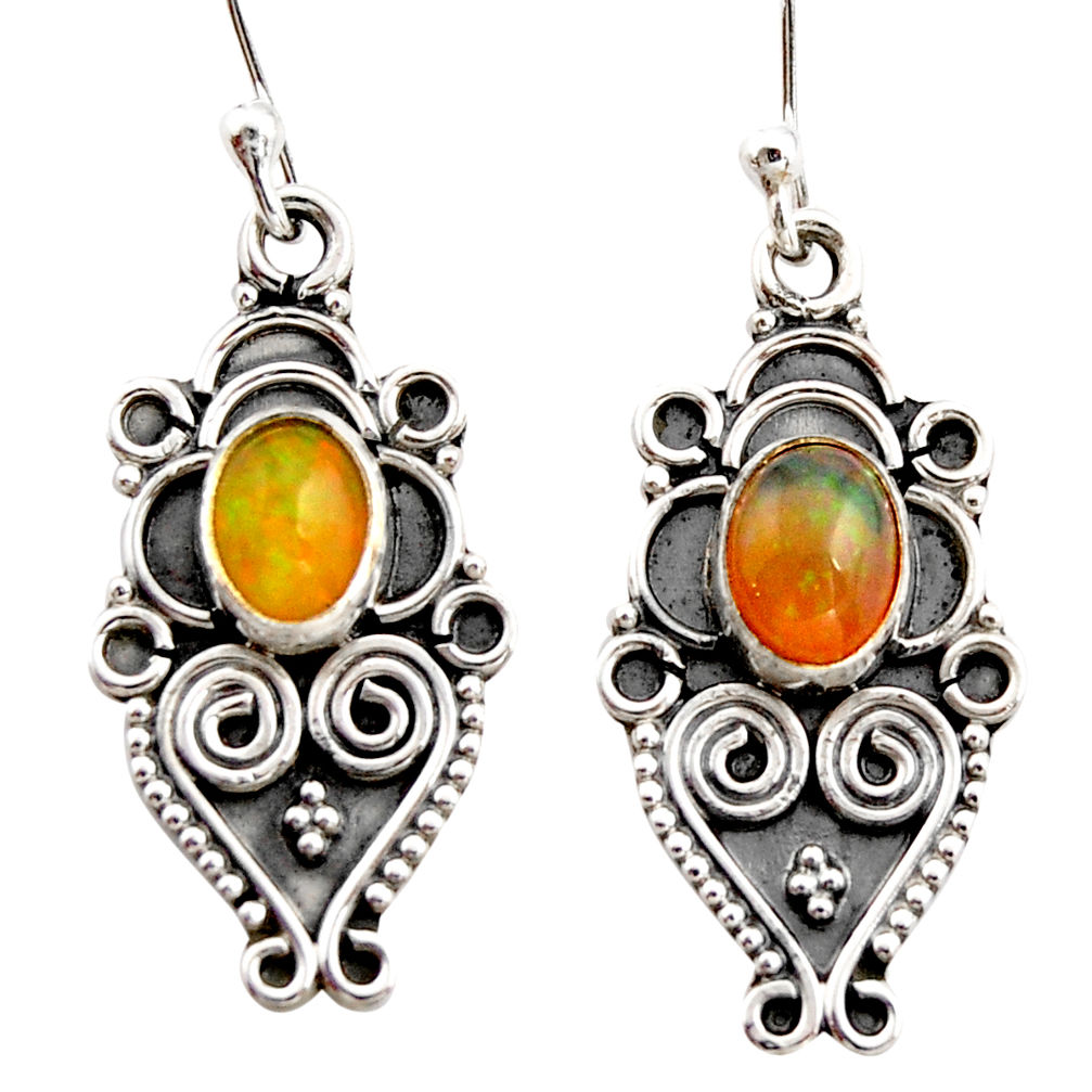 3.31cts natural multi color ethiopian opal 925 silver dangle earrings r21765