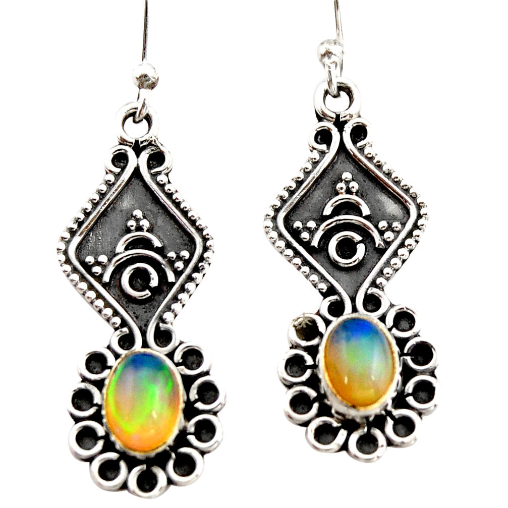3.12cts natural multi color ethiopian opal 925 silver dangle earrings r21777