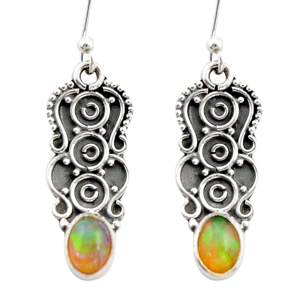 3.05cts natural multi color ethiopian opal 925 silver dangle earrings r21781