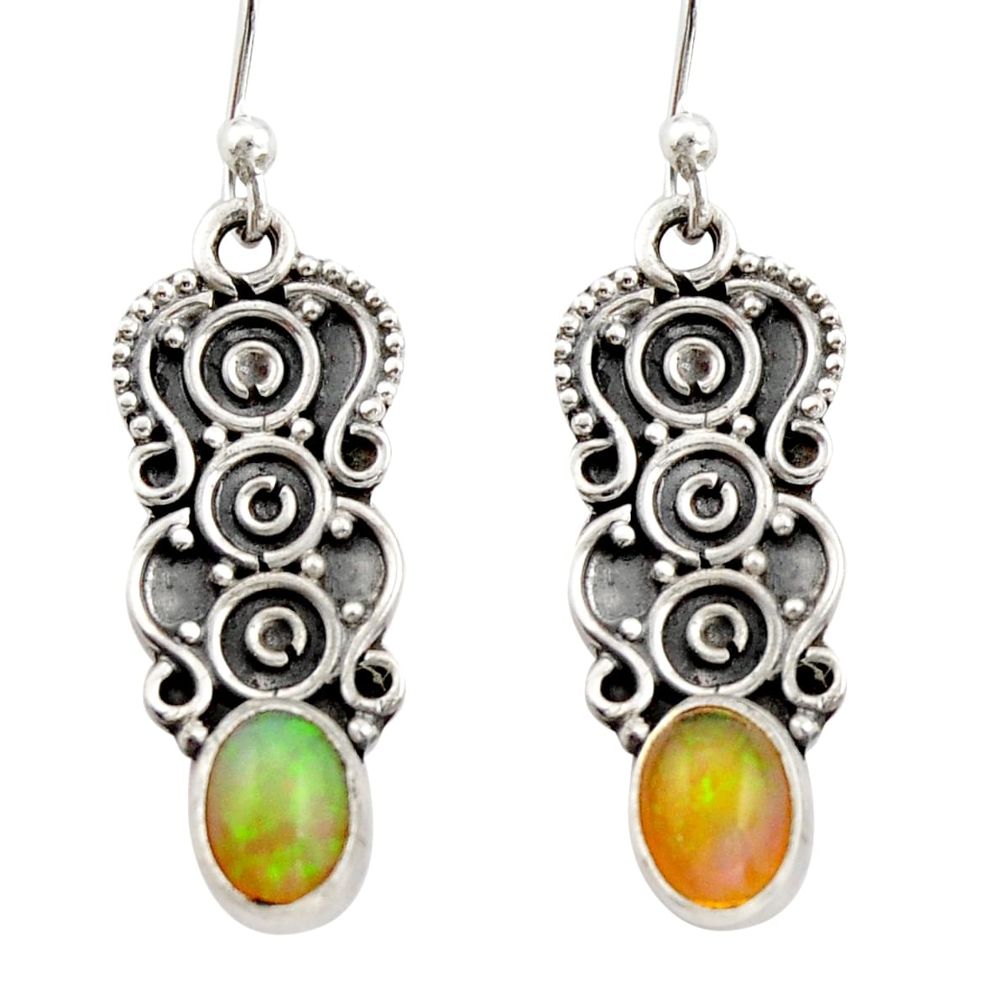 2.93cts natural multi color ethiopian opal 925 silver dangle earrings r21783