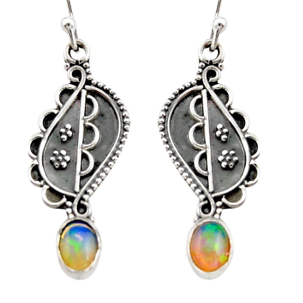 3.12cts natural multi color ethiopian opal 925 silver dangle earrings r21785