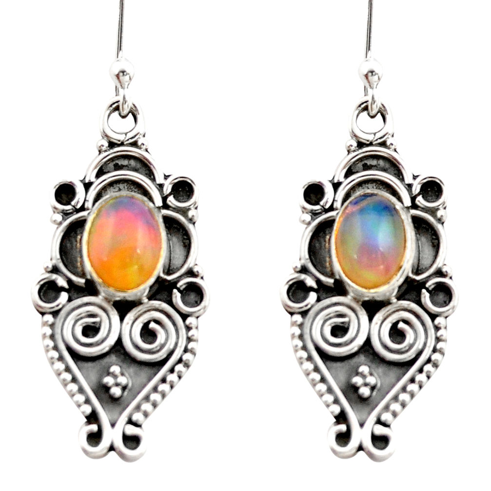 3.32cts natural multi color ethiopian opal 925 silver dangle earrings r21796